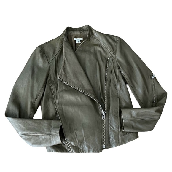 Helmut Lang Ammo Somber Green Washed Moto Lamb Leather Jacket Small - Picture 4 of 8